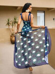 The White Lotus Swim Oasis Women's Summer New Positioned Printed Camisole Strappy Backless Slim One-Piece Swimsuit, Sexy Mesh Wrap Cover Up Skirt Vacation 2 Pieces Swimwear - Multicolor - View 4