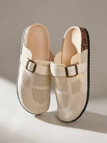 Solecia CUCCOO Women's Round Toe Adjustable Buckle Casual Mules - Beige - View 6