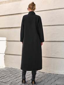 CLARA VERO Asymmetrical Collar Extra-Long Overcoat Winter Coat Women Black Coat Women Long Black Coat Modest Coat Womens Black Outerwear - Black - View 2