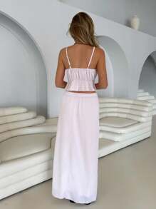 Roylia 2pcs Vacation Casual Solid Color Camisole And Skirt Set - Pink - View 2