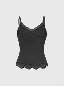 ROMWE Áo hai dây ren nơ trang trí màu tương phản cho nữ - Xám - Xem 2