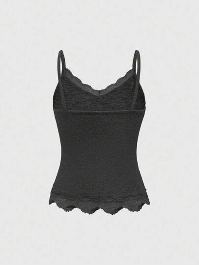 Women's Solid Color Contrast Lace Bowknot Decor Camisole