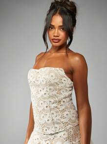 MISSGUIDED Handcrafted Broderie Anglaise Corset Bustier Flared Mini Dress Wedding Reception Party Ruffle Hem Strapless Summer Occasion Wear - White - View 1