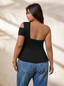 Calvaya Camiseta casual de mujer de talla grande con unicolor y cuello asimétrico