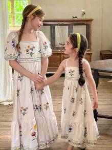 SHEIN LMoss Kids Young Girl Ditsy Floral Chiffon Slip Dress - White - View 7