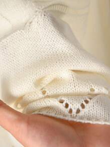 CosyJoli Plus Size Casual Doll Dress Hollow Textured Ruffle Cap Sleeve Crew Neck Sweater Autumn Winter Clothes For Women