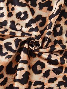 4pcs Plus Size Women Leopard Print Sexy Satin Sleepwear Outfit, Camisole Top & Pants And Robe Set, Fall Clothes - Multicolor - View 8