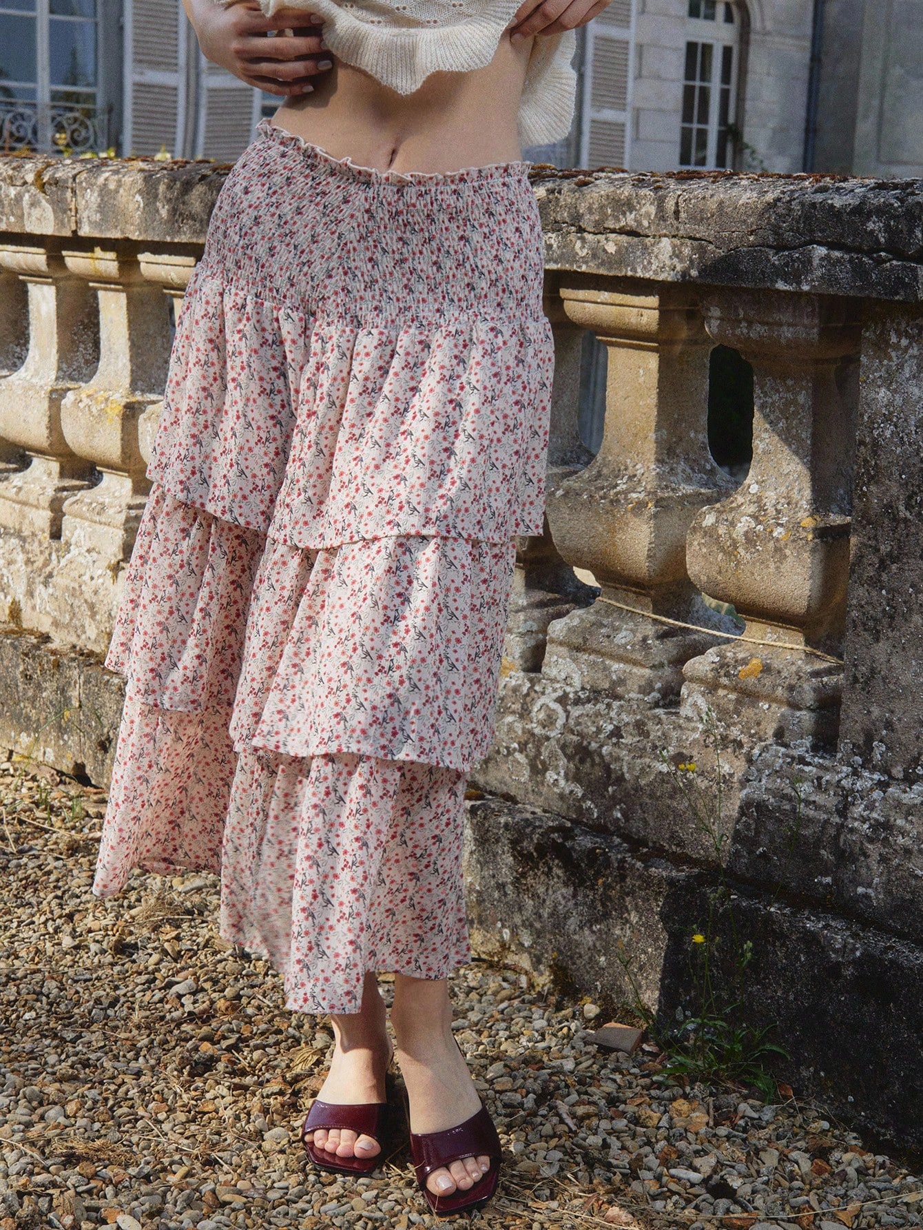 Boho Floral Tiered Midi Skirt With Smocked Waistband Vacation Skirt Office Outfits Spring Summer Outfits Going Out Outfits