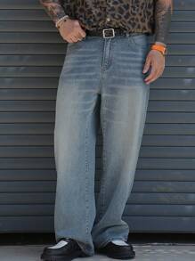 DAZY Jeans casual uomo primavera lavati con vestibilità ampia e tasche - Blu - Visualizzare 3