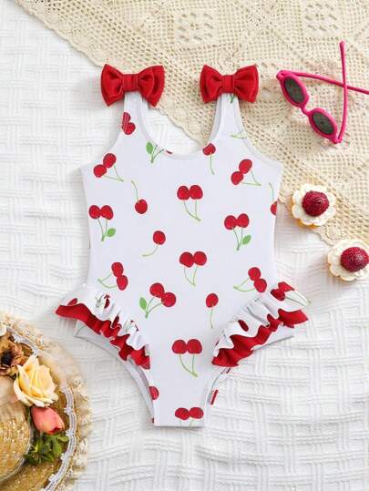 SHEIN Girls' Cherry Swimsuit 1pc Girls' Printed Ruffled One-Piece Swimsuit Cherry Bathing Suit Bow Bathing Suit Kids Girls One Piece Summer Outfit Cherry Bikini Girls Ruffled Swimsuit Kids One Piece Swimsuit Girls Swimwear White Swimsuit Kids Kids One Piece Beachwear Swimsuit Kids Ruffles Girls One Piece Swimsuit Strawberry Bathing Suit Kids Bathing Suit Girls Swimsuit Swimwear For Kids Bathing Suit Full Piece Kids Kid Swimsuit Girl Mommy And Me Matching Outfit Vacay Fits Mom And Me Matching Outfits For Beach Matching Swimwear Mom Daughter