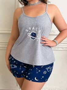 SHEIN Plus Size Cosmic Pattern Print Casual Pajama Set