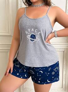 SHEIN Plus Size Cosmic Pattern Print Casual Pajama Set