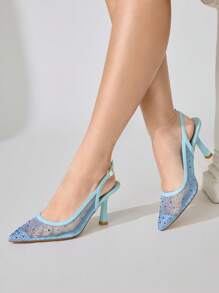 CUCCOO CHICEST Women's Pointed Toe Rhinestone Mesh High Heel Pumps, Sexy And Fashionable - Baby Blue - View 8
