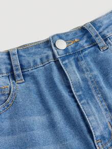 SHEIN Girlism Teen Girls' High Waist Stonewashed Ripped Rolled Hem Denim Jeans Shorts,Spring Summer Beach Washed Girls Clothes