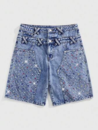 Street Life Men's Diamond Studded Casual Denim Shorts