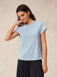 OutZeal Women Sports Tee Solid Color Casual Vacation Cool Touch Silky Soft Cut-Out Back Design Short Sleeve Summer T-Shirt - Baby Blue - View 8