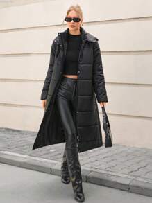 CLARA VERO Midnight Shield Ultra-Insulated Longline Padded Coat – Zip-Up Front Closure, Snap Buttons, Detachable Hood, And Full-Length Design For Maximum Winter Warmth And Style - Black - View 1