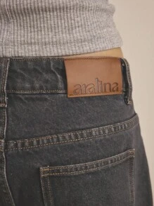Aralina Winter / Summer Denim Black Wash Forward Seam Barrel Leg Jean - Dark Wash - View 12