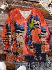 Camiseta de manga larga con estampado de teñido anudado de moda para mujer, primavera/otoño