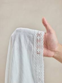 Wildy 夏季美式乡村风格休闲白色蕾丝拼接T恤外出装纯棉上衣女 - 白色 - 查看 6