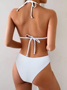 Swim Basics Bộ đồ bơi nữ, áo tam giác nâng ngực màu trơn cơ bản có cổ yếm và quần bơi thiết kế buộc dây bên hông, thích hợp cho kỳ nghỉ ở bãi biển, hồ bơi, bộ bikini màu trắng cho mọi mùa hè - trắng - Xem 2