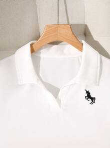 2件套青少年运动休闲POLO衫和高腰百褶裙套装 - 白色 - 查看 4