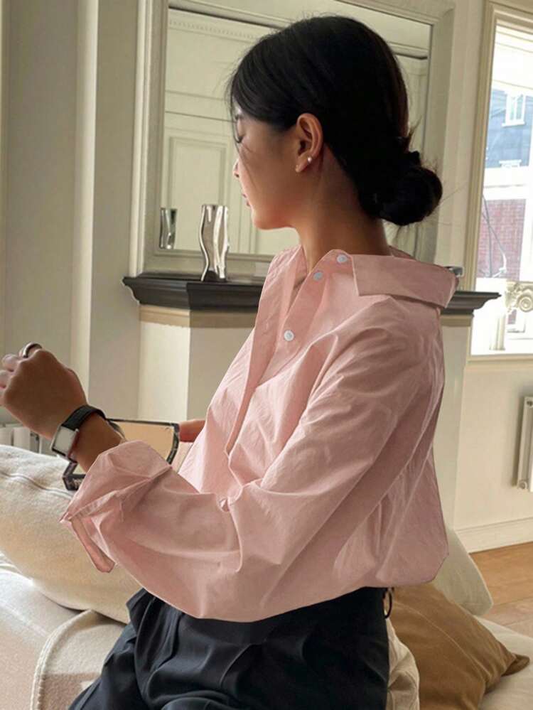 Casual/Office Minimalist Solid Color Long Sleeve Shirt