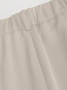 SHEIN Unity Áo vest không tay cài nút vàng đa năng cho nữ & quần ống đứng bồng bềnh, mùa hè - Màu be - Xem 8