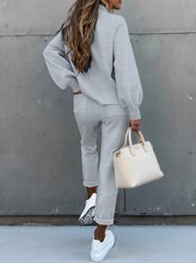 SHEIN LUNE 女式字母印花落肩长袖运动衫和裤子休闲两件套