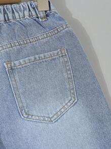 SHEIN Explorewe 2pcs/Set Tween Boys Ripped Denim Vest Jacket And Denim Shorts