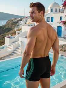 Manfinity Swimmode 男士字母条纹松紧腰休闲平角内裤 - 黑色 - 查看 2