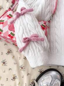 SHEIN 少女休闲日常纯色扭结针织圆领麻花毛衣，适合秋冬季节穿着，可爱又时尚。 - 白色 - 查看 5