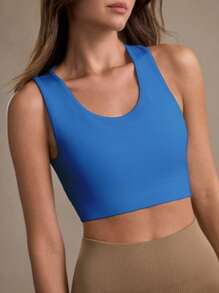 Eassivo Eassivo 女士露背瑜伽背心，多功能休闲短款健身运动上衣 - 藏蓝色 - 查看 5