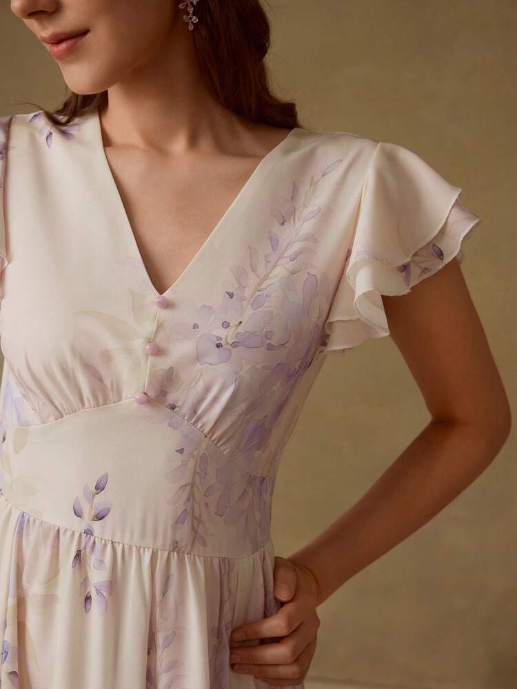 RUFFLE TRIM FLORAL PRINT DRESS