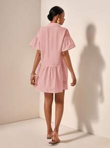 Zivah 女士春季服装/女士沙滩服装/海滩/波西米亚风/女士服装/女士节日服装/女士狂欢/复活节服装/女士复古风/乡村音乐会服装/外出服装/仙女风/节日服装/机场服装 荷叶边下摆连衣裙 粉色休闲衬衫连衣裙 府绸连衣裙 夏装/女士粉色夏季连衣裙