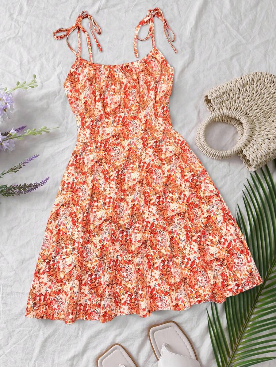 Breezaya Váy suông xếp ly in hoa cho năm mới Quần áo ngắn mini cho nữ - Nhiều màu - Xem 1