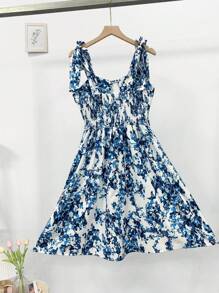 Women's Floral Print Twist Shoulder Mini Dress For Vacation - Multicolor - View 2