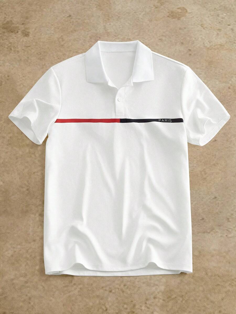 Manfinity NXTstreet 男士休闲条纹纹理修身短袖 Polo 衫白色 Polo 衫男士男士高尔夫衫男士 Polo 衫巴黎 Polo 衫白色高尔夫衫 - 白色 - 查看 1