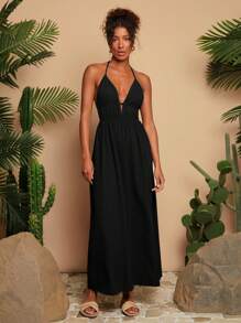 Travachic 女士纯色 V 领无袖连衣裙