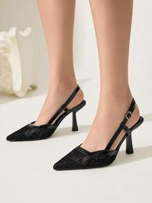 CUCCOO CHICEST 女士花卉刺绣蕾丝尖头细高跟中跟优雅浪漫性感时尚哥特式黑色网眼高跟凉鞋，适合正式场合、派对、婚礼、万圣节、圣诞节、感恩节、情人节 - 黑色 - 查看 4