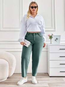 SHEIN Cottnline Plus Size Women High Waist Skinny Daily Casual Jeans - Teal Blue - View 3