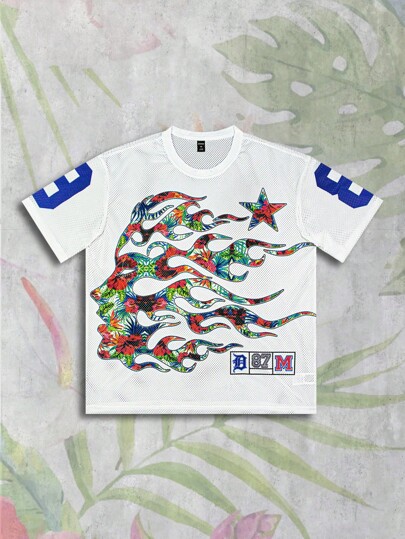 Prep Camiseta de manga corta con cuello redondo y estampado de estilo urbano para hombre