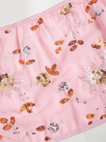 SHEIN Unity 女式新款串珠刺绣露背系带蝴蝶结装饰可调节肩带性感短款上衣，适合海滩度假，春夏季 - 粉色 - 查看 4