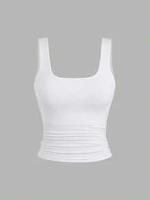 Sweetra Women's Casual Solid Color Camisole Top, Versatile For Summer - Black and White - View 3