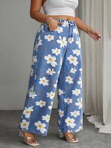 Elenzga Damen Große Größen lose, lässige Jeans mit elastischem Bund