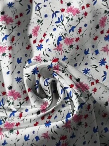 Plus Size Ruffle Sleeve Ditsy Floral Casual Vacation Shirt - Pink - View 3