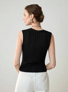 Uhlyne 女士简约 V 领插肩袖罗纹针织上衣，休闲优雅衬衫，适合外出约会，夏季/秋季 - 黑色 - 查看 4