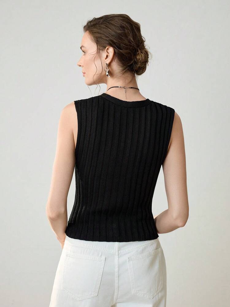 Uhlyne Women's Minimalist V-Neck Raglan Sleeve Ribbed Knit Top, Casual Elegant Blouse For Outings And Dates, Summer/Autumn - Black - View 4