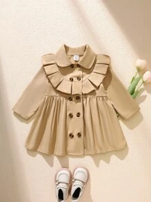 SHEIN Baby Girl Fashion Casual Versatile Ruffled Lapel Windbreaker Jacket Suitable For Autumn And Winter Daily Wear