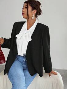 Firerie Blazer long basique pour femmes grandes tailles, noir minimaliste élégant et romantique pour l'automne/l'hiver - Noir - Voir 6